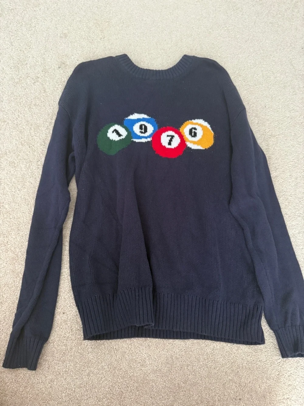 Edikted Navy Sweater with Pool Ball Graphic - Picture 2 of 3